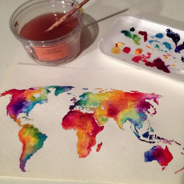 Nicolina Tyler — My First Instagram: Watercolor World Map for Hearts of the World
